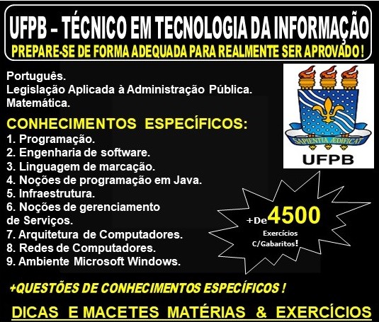 Apostila UFPB - TÉCNICO em TECNOLOGIA da INFORMAÇÃO - Teoria + 4.500 Exercícios - Concurso 2019
