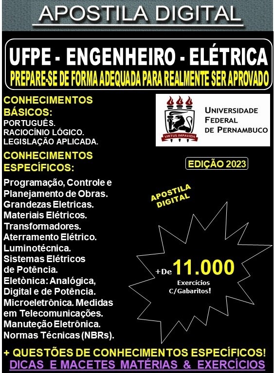 Apostila UFPE - ENGENHEIRO - ELÉTRICA - Teoria + 11.000 Exercícios - Concurso 2023