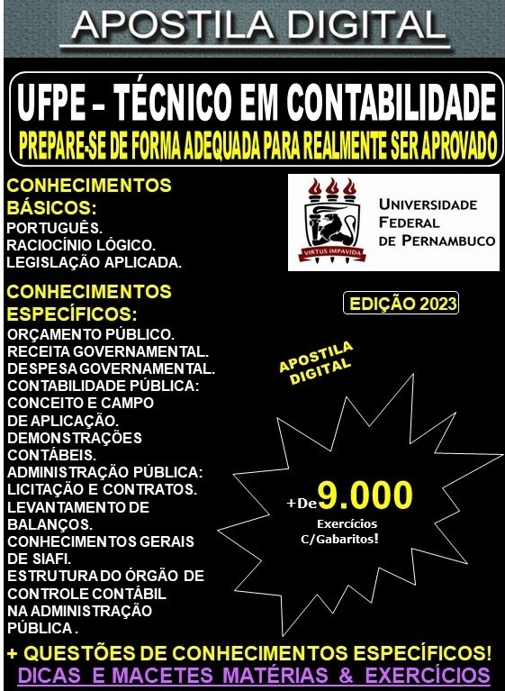 Apostila UFPE - TÉCNICO em CONTABILIDADE - Teoria + 9.000 Exercícios - Concurso 2023