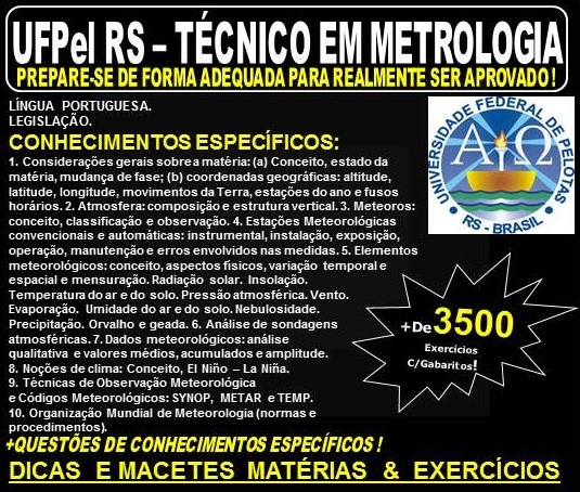 Apostila UFPel RS - TÉCNICO EM METROLOGIA - Teoria + 3.500 Exercícios - Concurso 2019