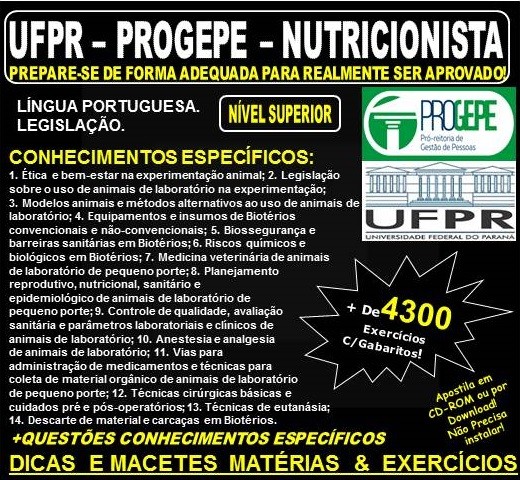 Apostila UFPR - PROGEPE - NUTRICIONISTA - Teoria + 4.300 Exercícios - Concurso 2018-2019