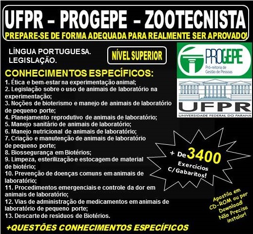 Apostila UFPR - PROGEPE - ZOOTECNISTA - Teoria + 3.400 Exercícios - Concurso 2018-2019