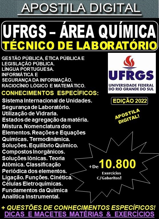 Apostila UFRGS - Técnico de Laboratório - QUÍMICA - Teoria + 10.800 Exercícios - Concurso 2022