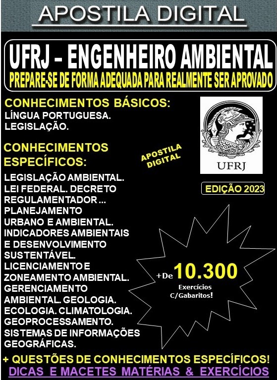 Apostila UFRJ - ENGENHEIRO AMBIENTAL - Teoria +10.300 Exercícios - Concurso 2023