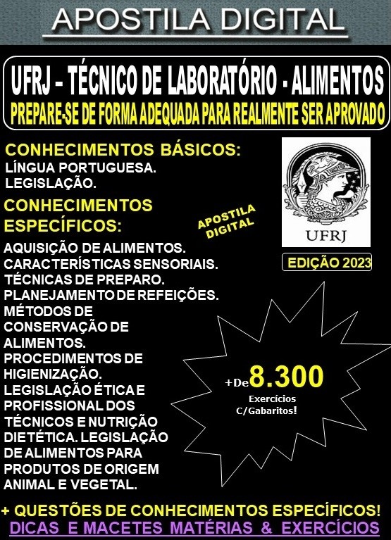 Apostila UFRJ - Técnico de Laboratório - ALIMENTOS - Teoria + 8.300 Exercícios - Concurso 2023
