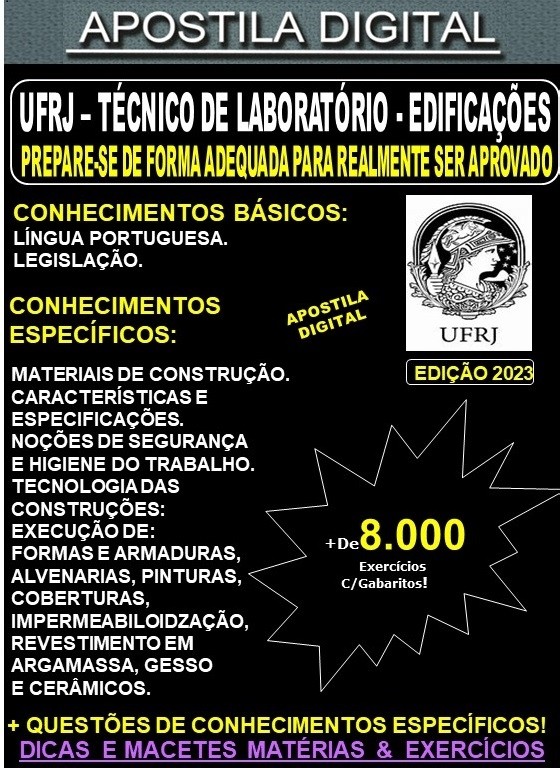 Apostila UFRJ - Técnico de Laboratório - EDIFICAÇÕES - Teoria + 8.000 Exercícios - Concurso 2023