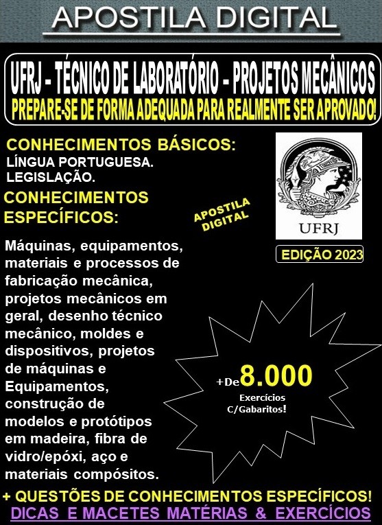 Apostila UFRJ - Técnico de Laboratório - PROJETOS MECÂNICOS - Teoria + 8.000 Exercícios - Concurso 2023