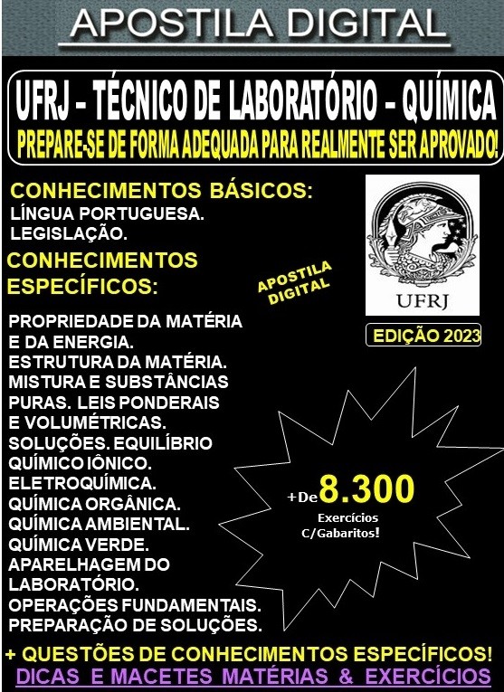 Apostila UFRJ - Técnico de Laboratório - QUÍMICA - Teoria + 8.300 Exercícios - Concurso 2023