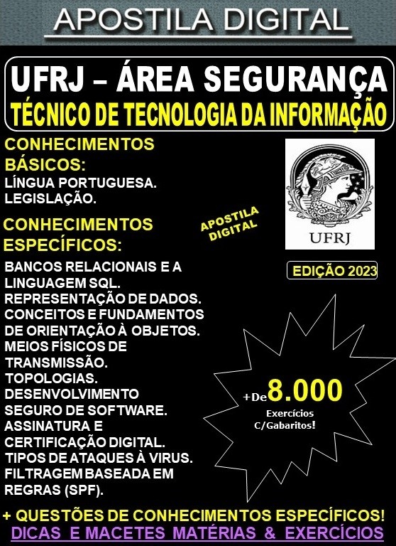 Apostila UFRJ - Técnico de Tecnologia da Informação - SEGURANÇA -Teoria + 8.000 Exercícios - Concurso 2023