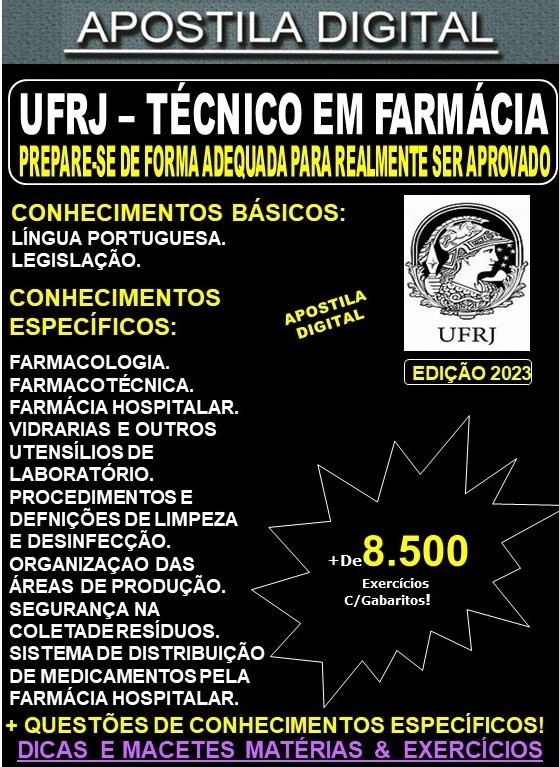 Apostila UFRJ - TÉCNICO em FARMÁCIA - Teoria + 8.500 Exercícios - Concurso 2023