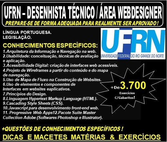 Apostila UFRN - DESENHISTA TÉCNICO / Área WEBDESIGNER - Teoria + 3.700 Exercícios - Concurso 2019