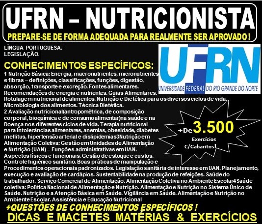 Apostila UFRN - NUTRICIONISTA - Teoria + 3.500 Exercícios - Concurso 2019