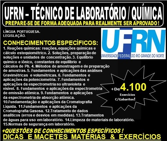 Apostila UFRN - TÉCNICO de LABORATÓRIO / QUÍMICA - Teoria + 4.100 Exercícios - Concurso 2019
