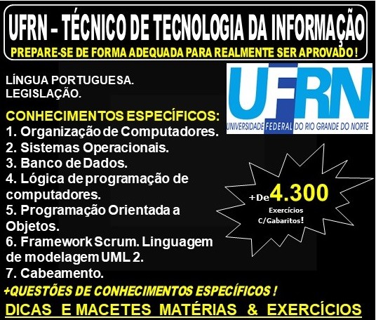 Apostila UFRN - TÉCNICO de TECNOLOGIA da INFORMAÇÃO - Teoria + 4.300 Exercícios - Concurso 2019