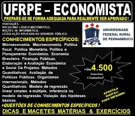 Apostila UFRPE - ECONOMISTA - Teoria + 4.500 Exercícios - Concurso 2019
