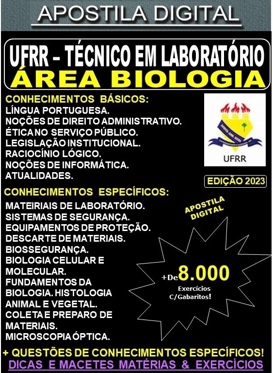 Apostila UFRR - TÉCNICO em LABORATÓRIO Área BIOLOGIA - Teoria + 8.000 Exercícios - Concurso 2023