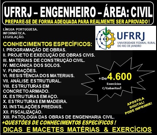 Apostila UFRRJ - ENGENHEIRO - Área: CIVIL - Teoria + 4.600 Exercícios - Concurso 2019