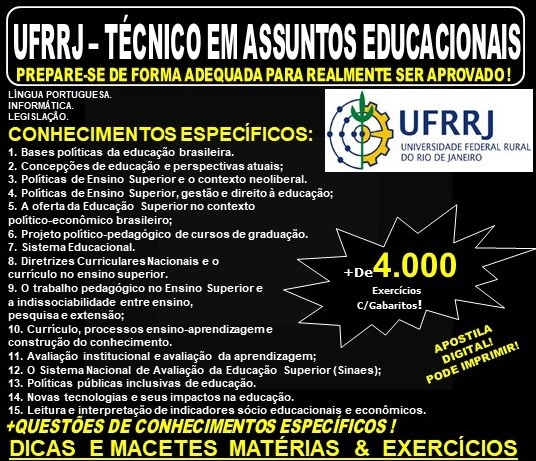 Apostila UFRRJ - TÉCNICO em ASSUNTOS EDUCACIONAIS - Teoria + 4.000 Exercícios - Concurso 2019