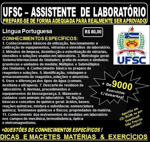 Apostila UFSC - ASSISTENTE de LABORATÓRIO - Teoria + 9.000 Exercícios - Concurso 2017