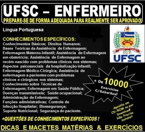 Apostila UFSC - ENFERMEIRO - Teoria + 10.000 Exercícios - Concurso 2017