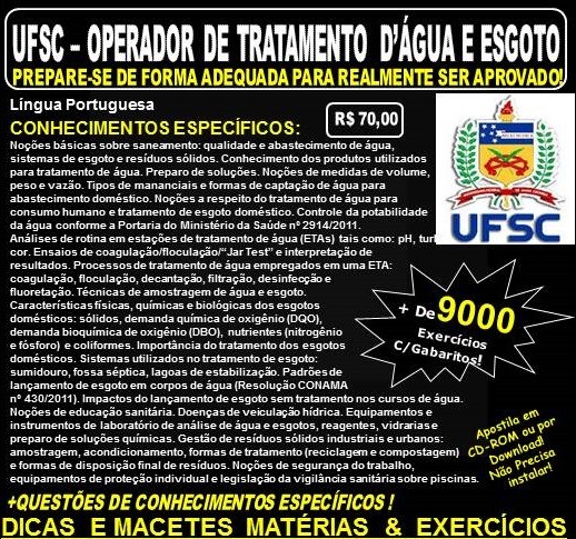 Apostila UFSC - OPERADOR de TRATAMENTO D’ÁGUA e ESGOTO - Teoria + 9.000 Exercícios - Concurso 2017