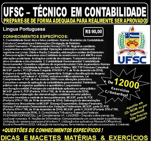 Apostila UFSC - TÉCNICO em CONTABILIDADE - Teoria + 12.000 Exercícios - Concurso 2017