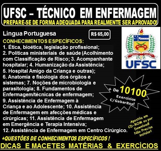 Apostila UFSC - TÉCNICO em ENFERMAGEM - Teoria + 10.100 Exercícios - Concurso 2017