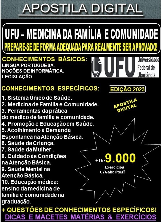 Apostila UFU MG - MEDICINA da FAMÍLA e COMUNIDADE - Teoria + 9.000  Exercícios - Concurso 2023