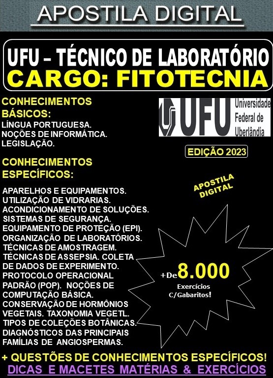Apostila UFU MG - Técnico de Laboratório - FITOTECNIA - Teoria + 8.000  Exercícios - Concurso 2023