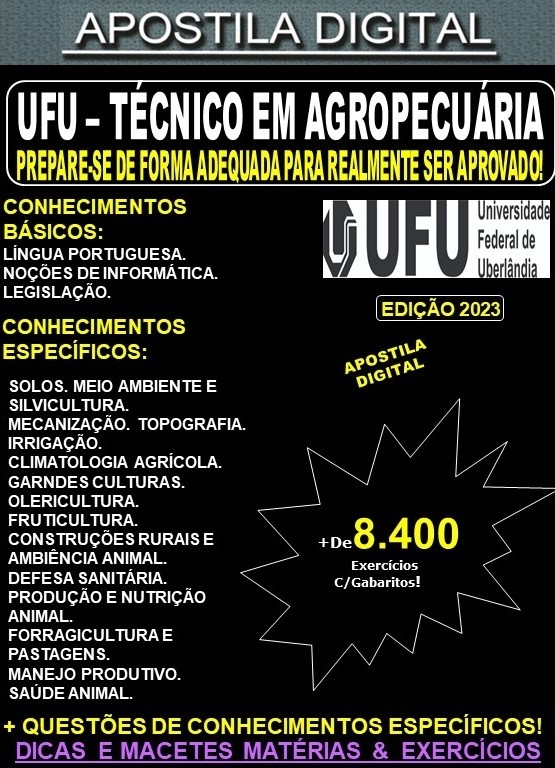 Apostila UFU MG - TÉCNICO em AGROPECUÁRIA - Teoria + 8.400  Exercícios - Concurso 2023