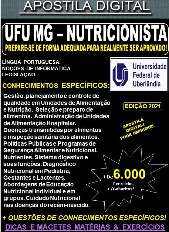 Apostila UFU MG - NUTRIÇÃO  - Teoria + 6.000  Exercícios - Concurso 2021