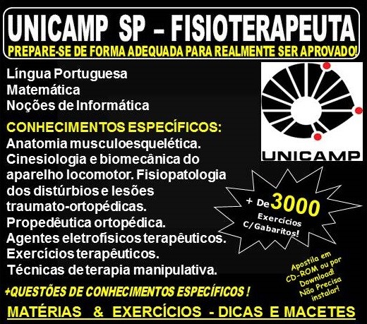 Apostila UNICAMP SP - FISIOTERAPEUTA - Teoria + 3.000 Exercícios - Concurso 2018