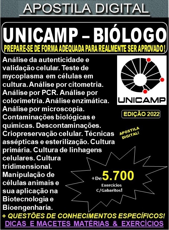 Apostila UNICAMP - BIÓLOGO - Teoria + 5.700 Exercícios - Concurso 2022