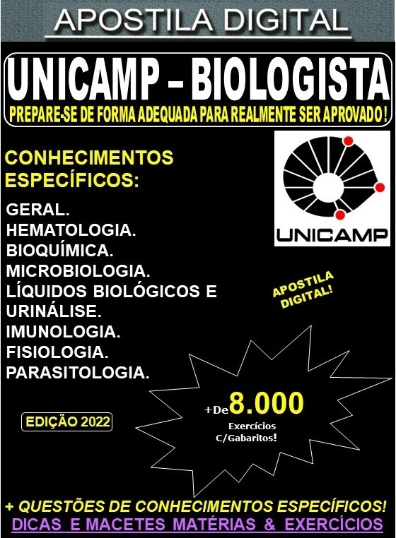 Apostila UNICAMP - BIOLOGISTA - Teoria + 8.000 Exercícios - Concurso 2022