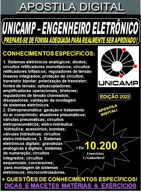 Apostila UNICAMP - ENGENHEIRO ELETRÔNICO - Teoria + 10.200 Exercícios - Concurso 2022