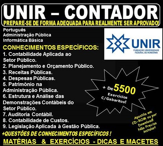 Apostila UNIR - CONTADOR - Teoria + 5.500 Exercícios - Concurso 2018
