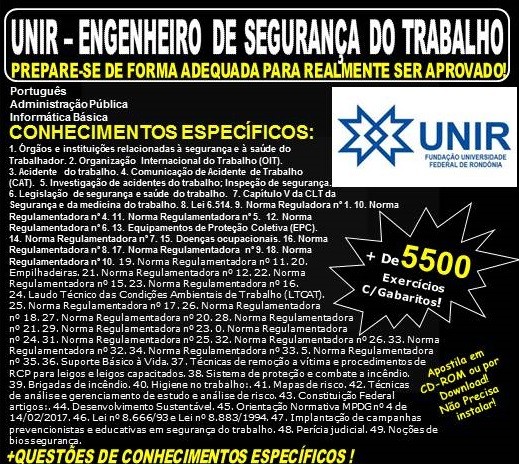 Apostila UNIR - ENGENHEIRO de SEGURANÇA do TRABALHO - Teoria + 5.500 Exercícios - Concurso 2018