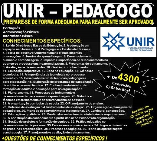 Apostila UNIR - PEDAGOGO - Teoria + 4.300 Exercícios - Concurso 2018