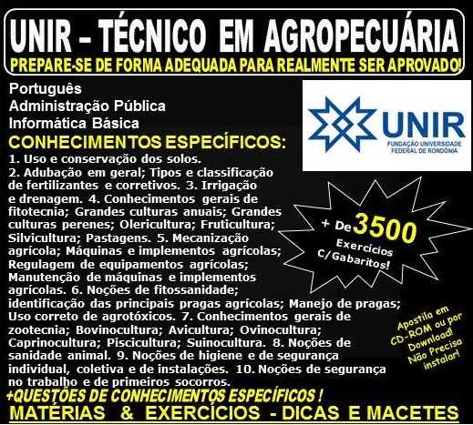 Apostila UNIR - TÉCNICO em AGROPECUÁRIA - Teoria + 3.500 Exercícios - Concurso 2018