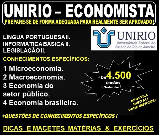 Apostila UNIRIO - ECONOMISTA - Teoria + 4.500 Exercícios - Concurso 2019