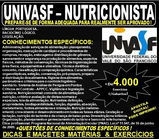 Apostila UNIVASF - NUTRICIONISTA - Teoria + 4.000 Exercícios - Concurso 2019