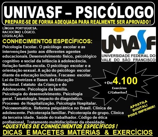 Apostila UNIVASF - PSICÓLOGO - Teoria + 4.100 Exercícios - Concurso 2019