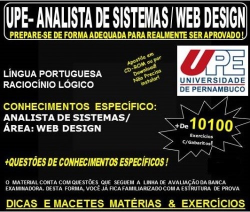 Apostila UPE - ANALISTA de SISTEMAS - Área: WEB DESIGN - Teoria + 10.100 Exercícios - Concurso 2017