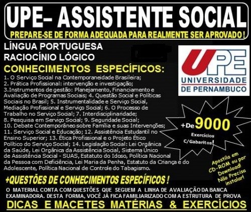 Apostila UPE - ASSISTENTE SOCIAL - Teoria + 9.000 Exercícios - Concurso 2017