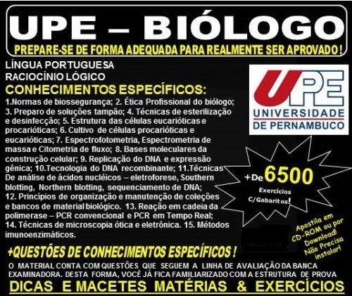 Apostila UPE - BIÓLOGO - Teoria + 6.500 Exercícios - Concurso 2017