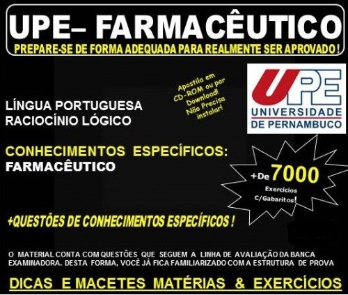Apostila UPE - FARMACÊUTICO - Teoria + 7.000 Exercícios - Concurso 2017