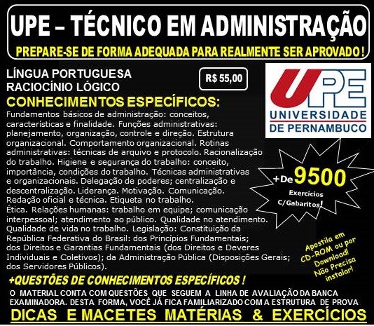 Apostila UPE - TÉCNICO em ADMINISTRAÇÃO - Teoria + 9.500 Exercícios - Concurso 2017