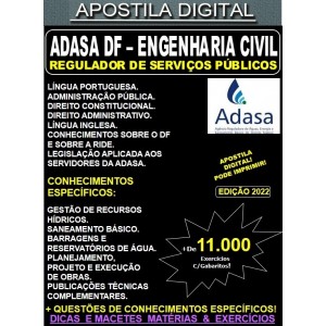 Apostila ADASA DF - ENGENHARIA CIVIL - Teoria + 11.000 Exercícios - Concurso 2022