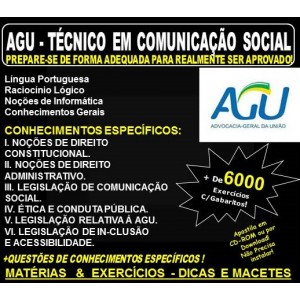 Apostila AGU - TÉCNICO em COMUNICAÇÃO SOCIAL - Teoria + 6.000 Exercícios - Concurso 2018