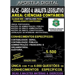 Apostila Assembléia Legislativa CE - Cargo 4: ANALISTA LEGISLATIVO - Área: CIÊNCIAS CONTÁBEIS - Teoria + 5.500 Exercícios - Concurso 2020